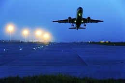 Airplane taking off dark blue